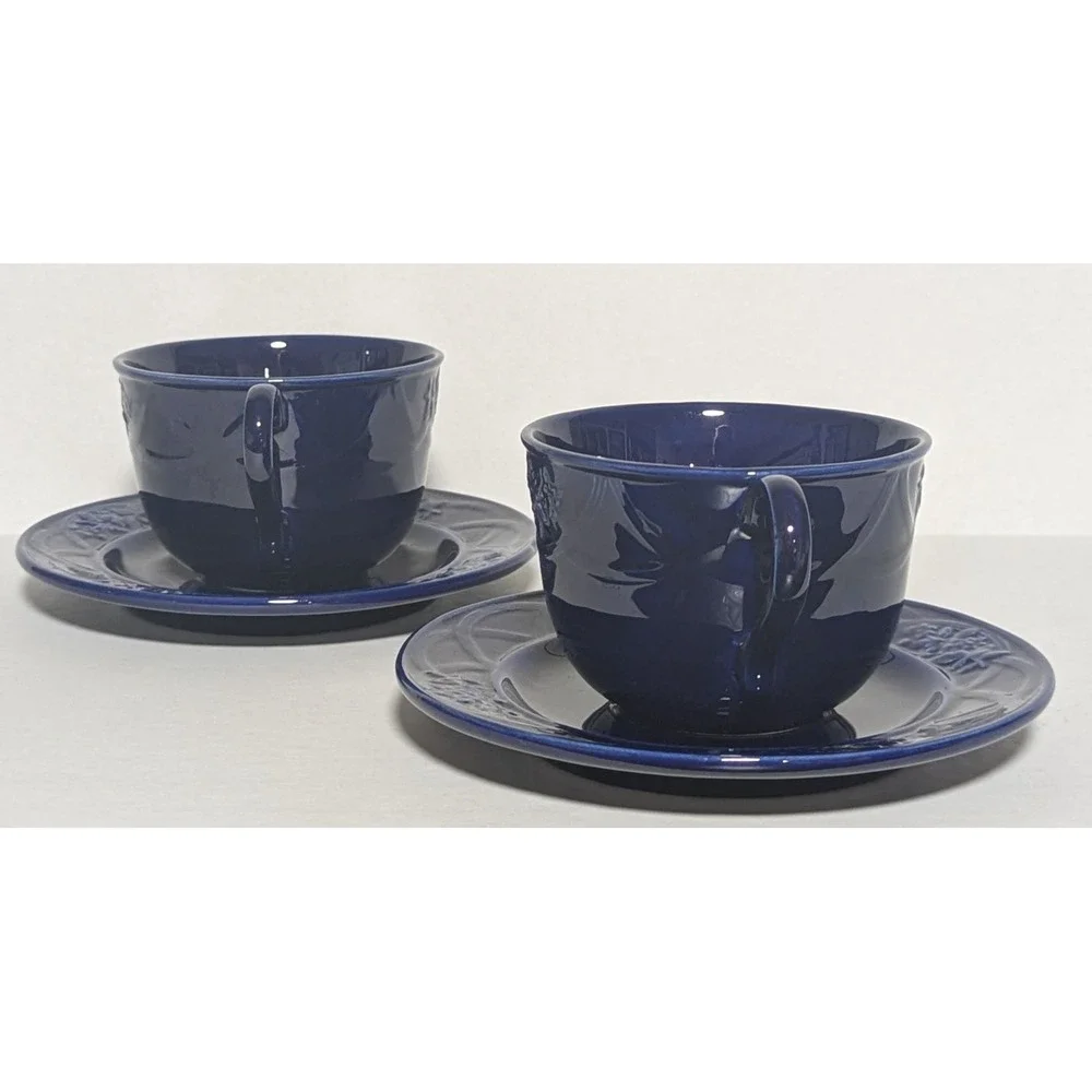 Jay Willfred Andrea‎ by Sadek Cobalt Blue Cup & Saucer (2) Floral Motif Portugal